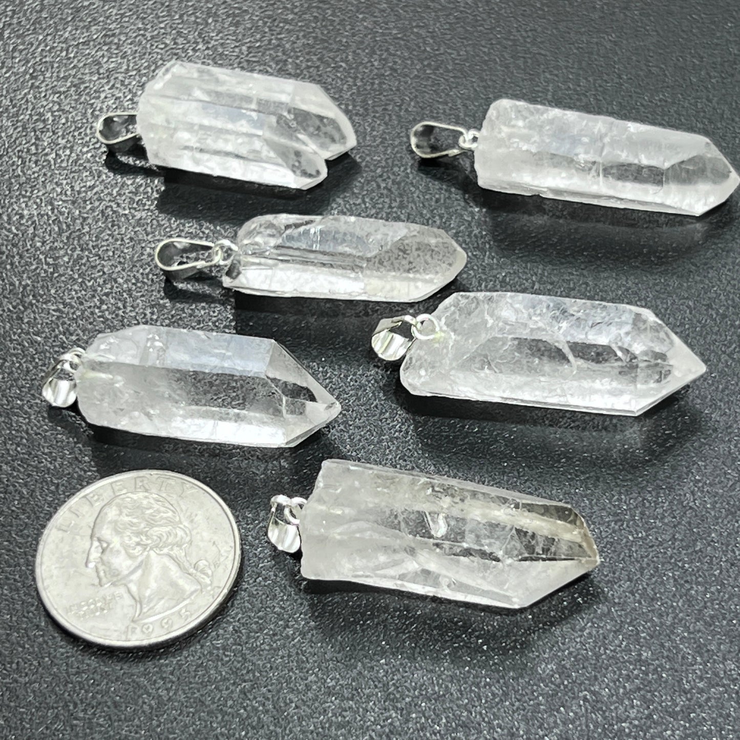 Raw Quartz Crystal Pendant Rough Clear Point (Silver Bail)