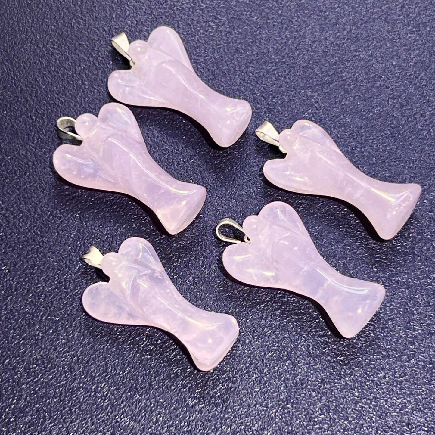 Pink Angel Rose Quartz Crystal Pendant (Silver Bail)