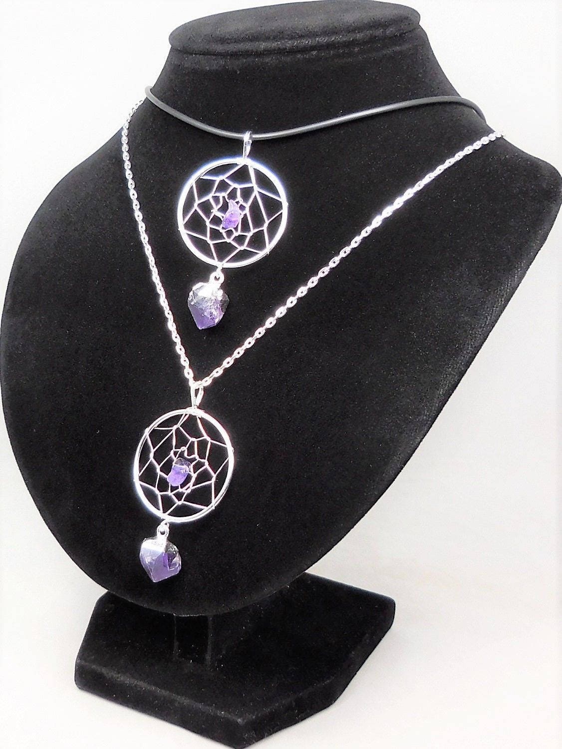 Dreamcatcher Pendant (Amethyst Crystal)(Silver Plated) Gemstone