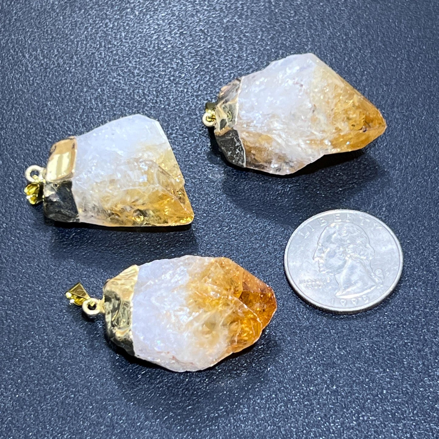 Citrine Crystal Rough Raw Point Pendant (Gold Plated)