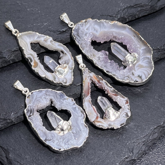 Oco Geode Pendant with Quartz Point (Silver Plated)