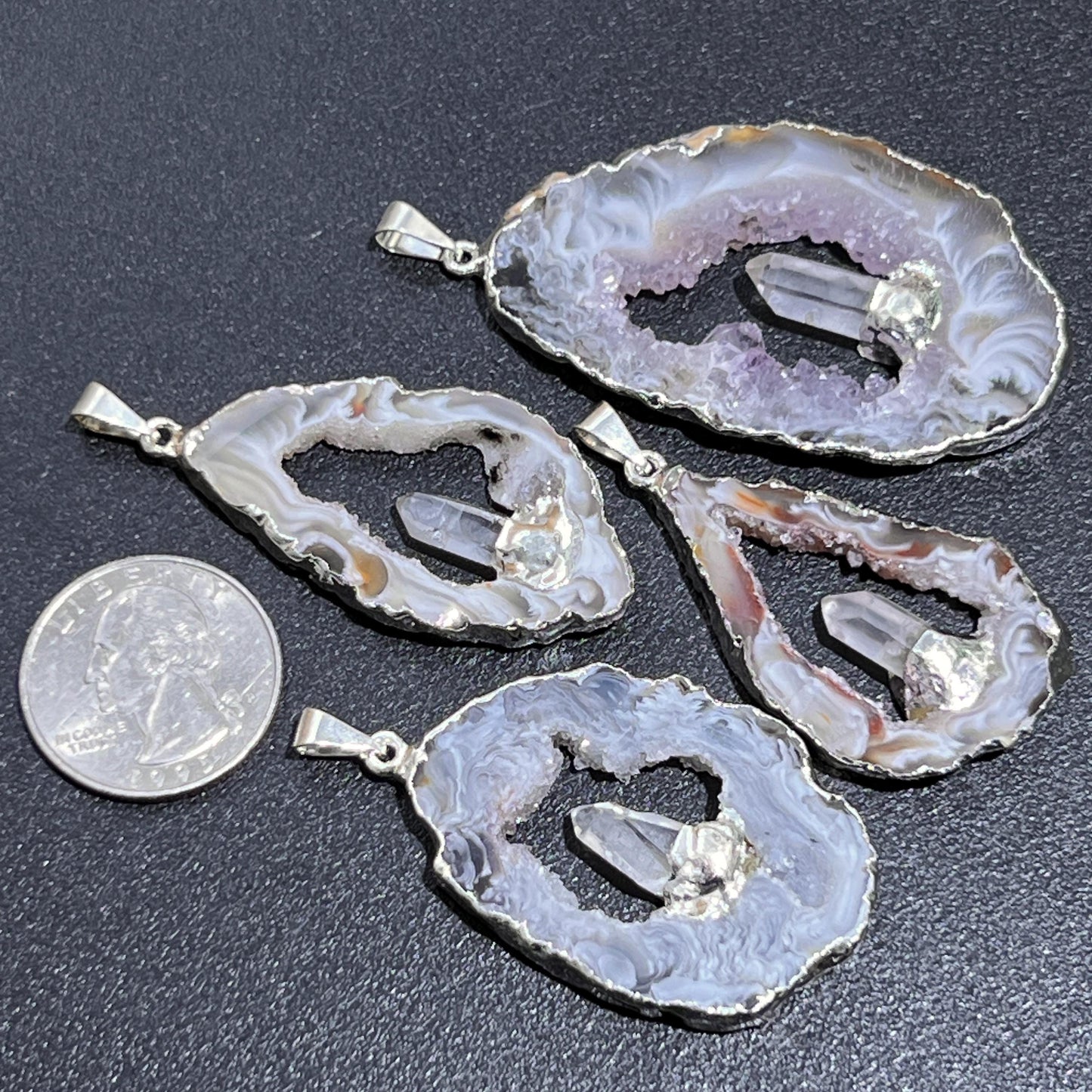 Oco Geode Pendant with Quartz Point (Silver Plated)