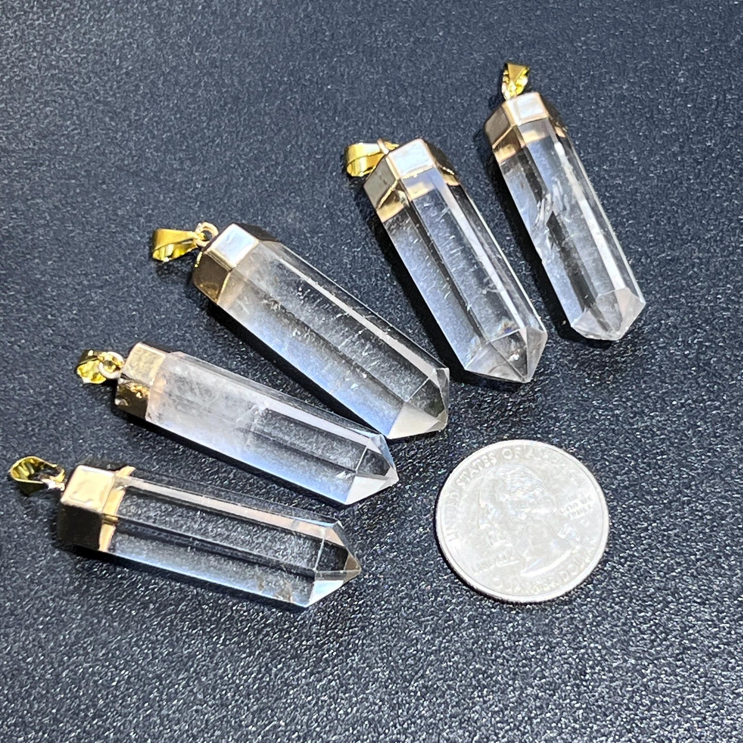 Clear Quartz Crystal Faceted Point Pendant (Gold Plated)