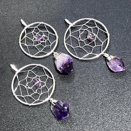 Dreamcatcher Pendant (Amethyst Crystal)(Silver Plated) Gemstone