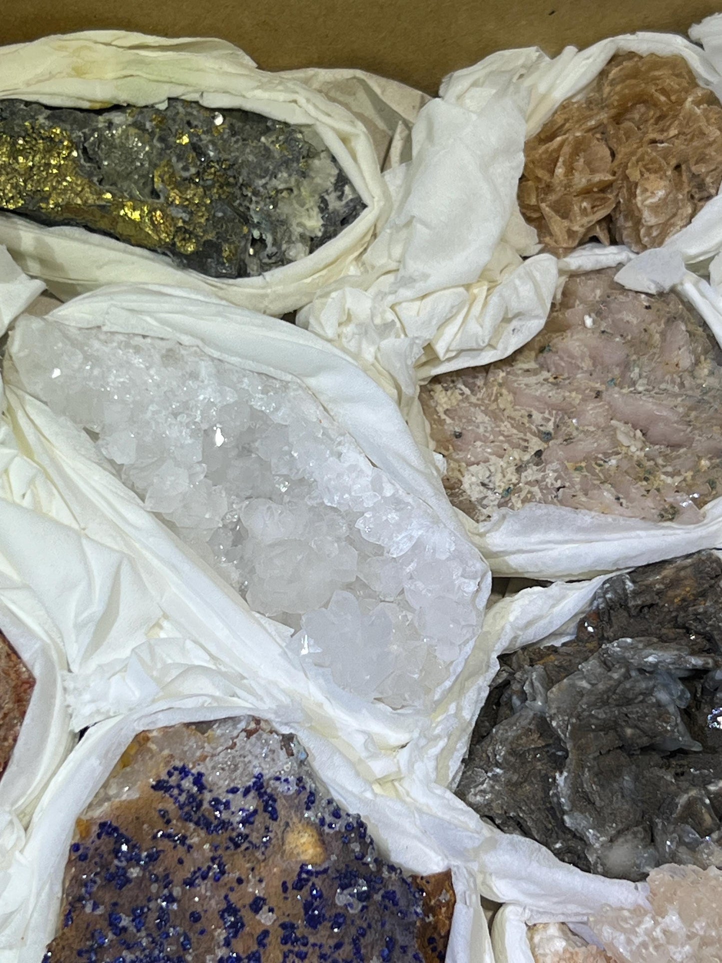 Morocco Mixed Minerals Crystal Druzy Collection Large Boxed Flat