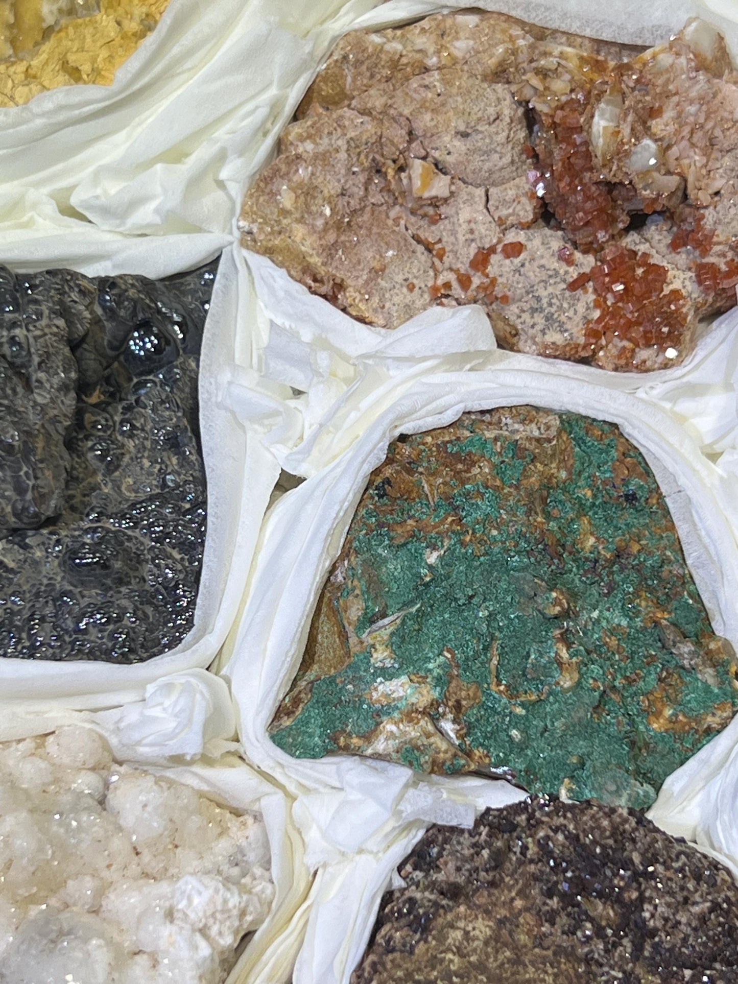 Morocco Mixed Minerals Crystal Druzy Collection Large Boxed Flat