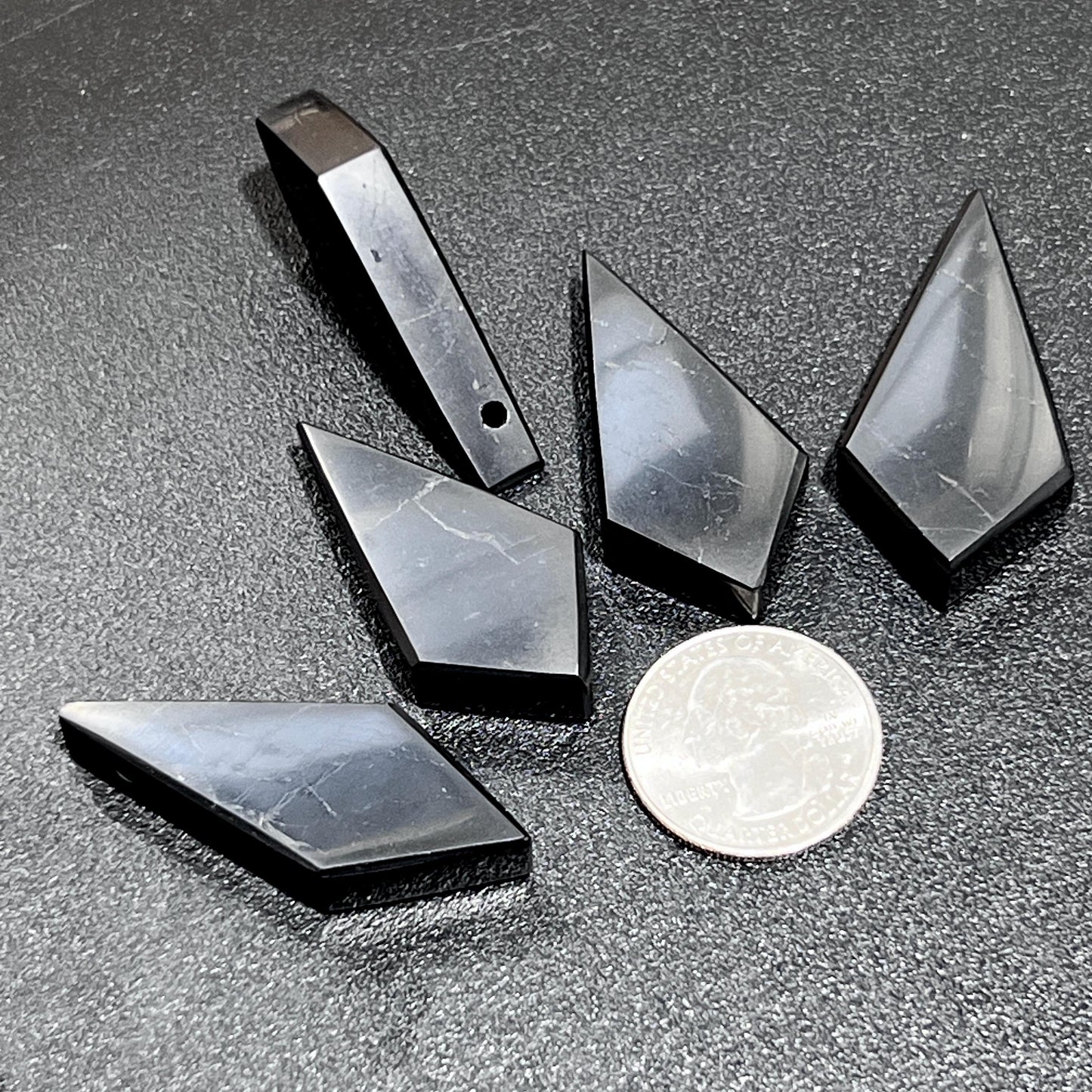Black Shungite Diamond Crystal Point Drilled Hole Beads Pendant
