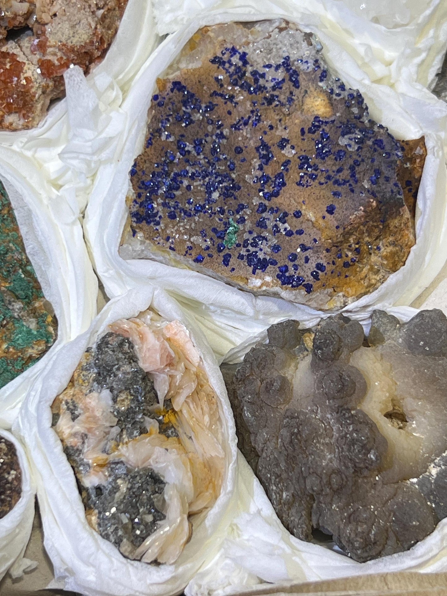 Morocco Mixed Minerals Crystal Druzy Collection Large Boxed Flat