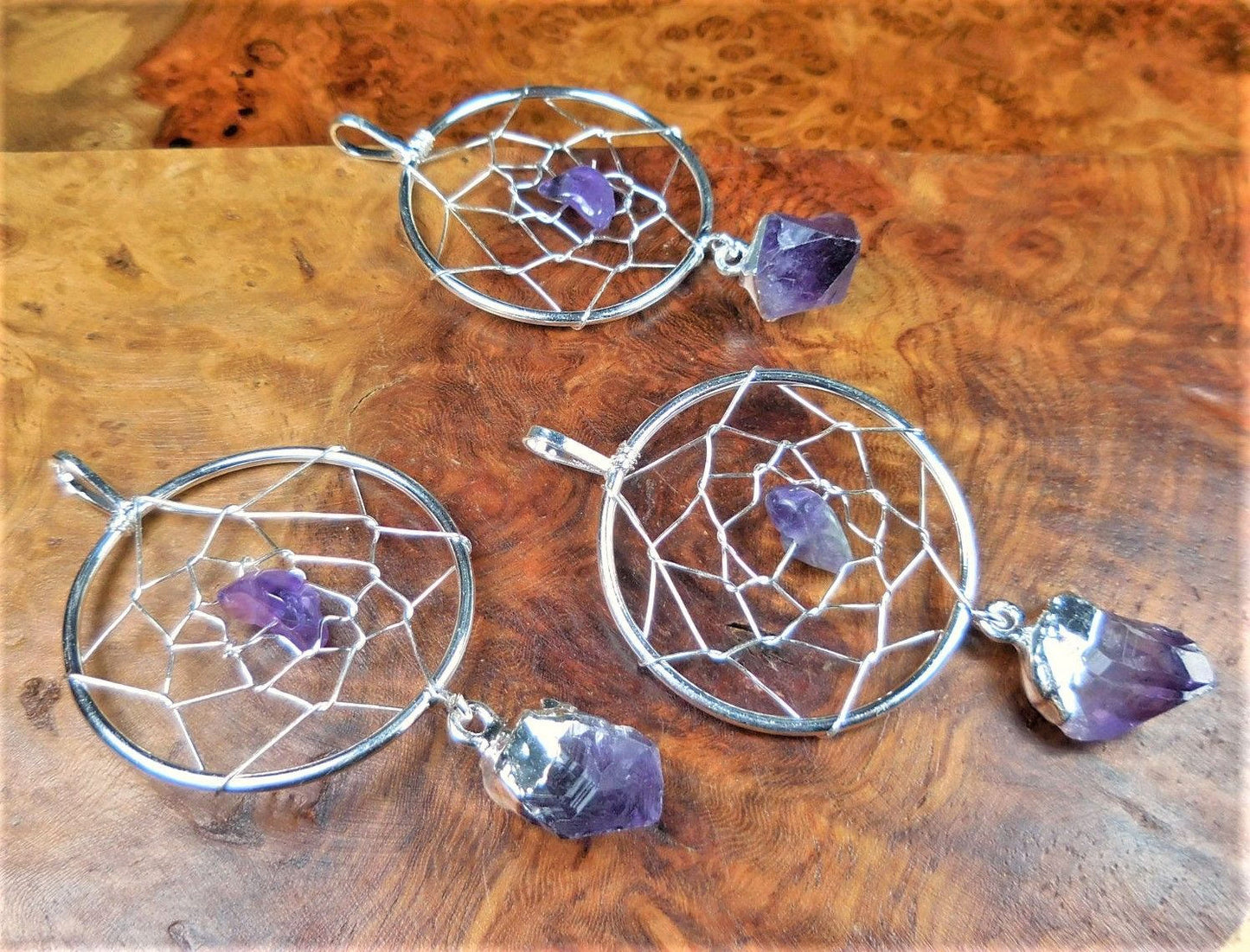 Dreamcatcher Pendant (Amethyst Crystal)(Silver Plated) Gemstone