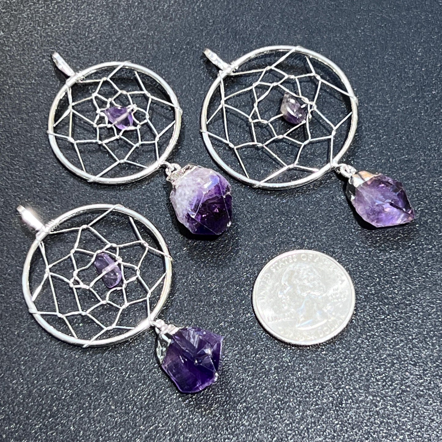 Dreamcatcher Pendant (Amethyst Crystal)(Silver Plated) Gemstone