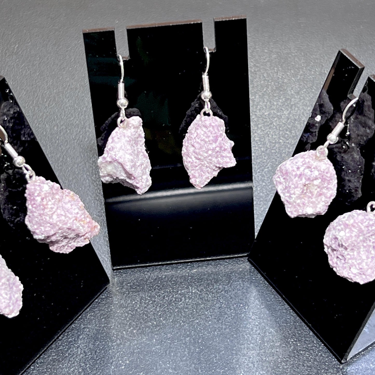 Lilac Lepidolite Raw Crystal Earrings Pair (Stainless Steel Silver Hooks)