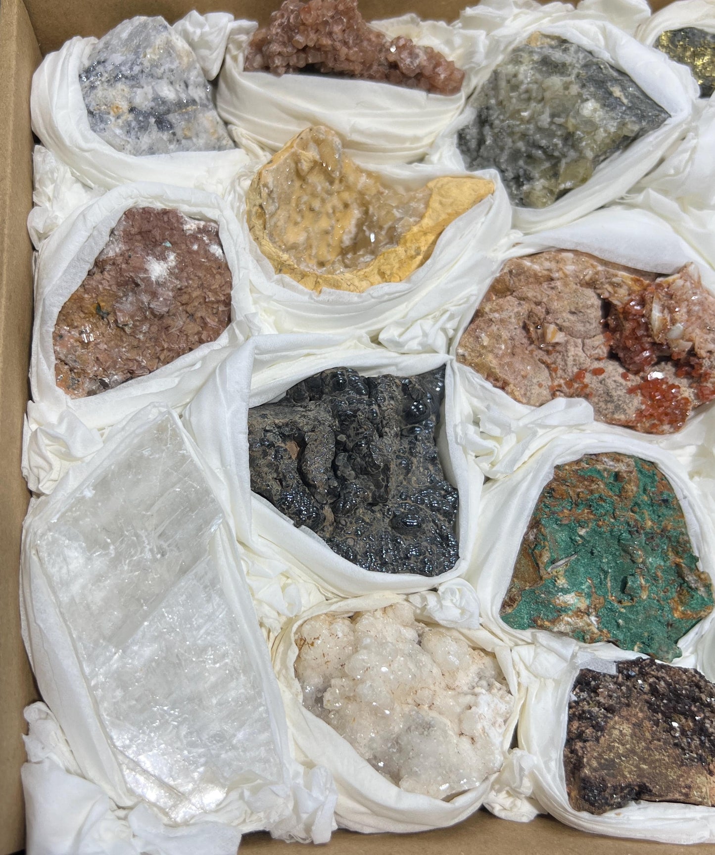 Morocco Mixed Minerals Crystal Druzy Collection Large Boxed Flat