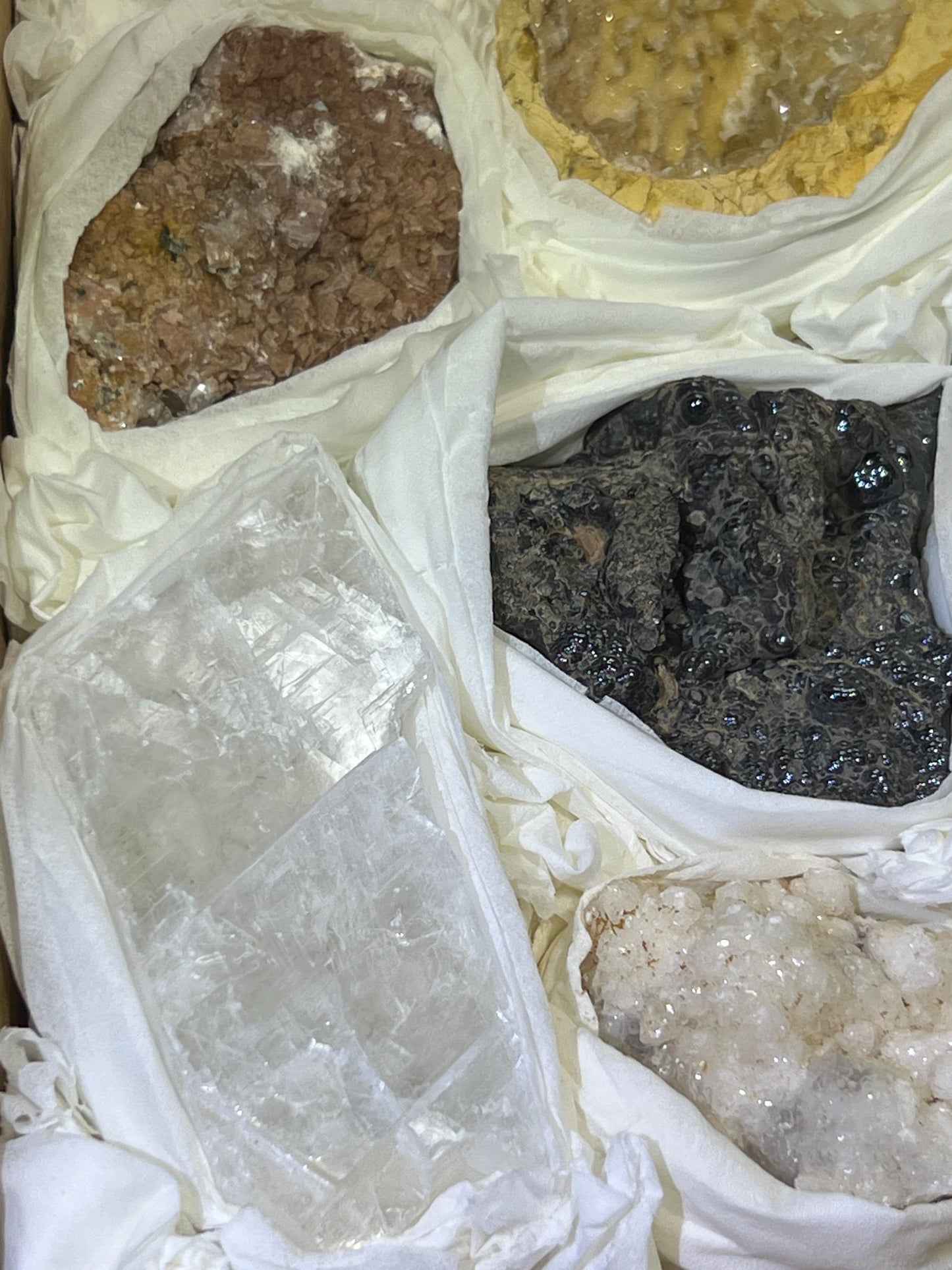 Morocco Mixed Minerals Crystal Druzy Collection Large Boxed Flat