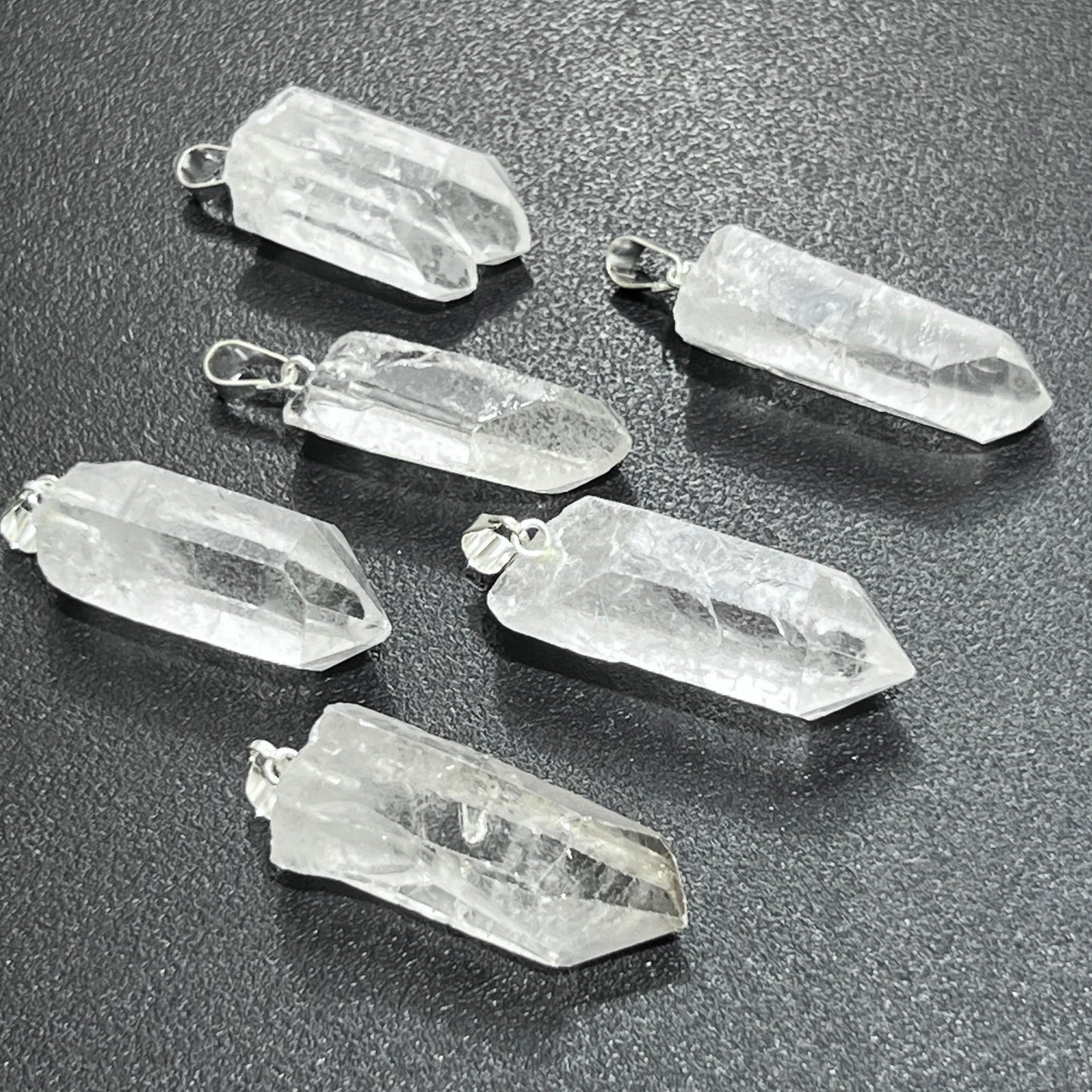 Raw Quartz Crystal Pendant Rough Clear Point (Silver Bail)