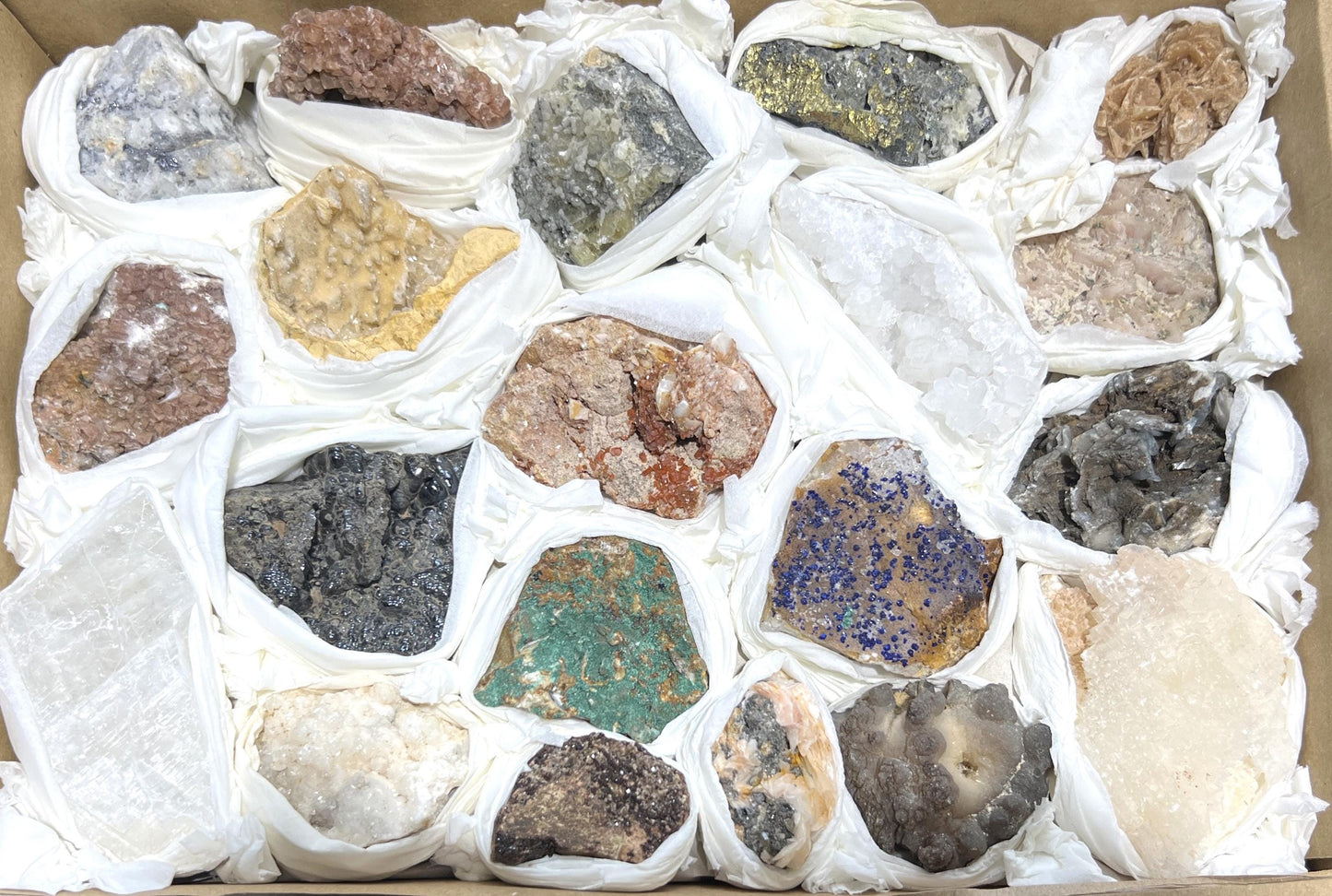 Morocco Mixed Minerals Crystal Druzy Collection Large Boxed Flat