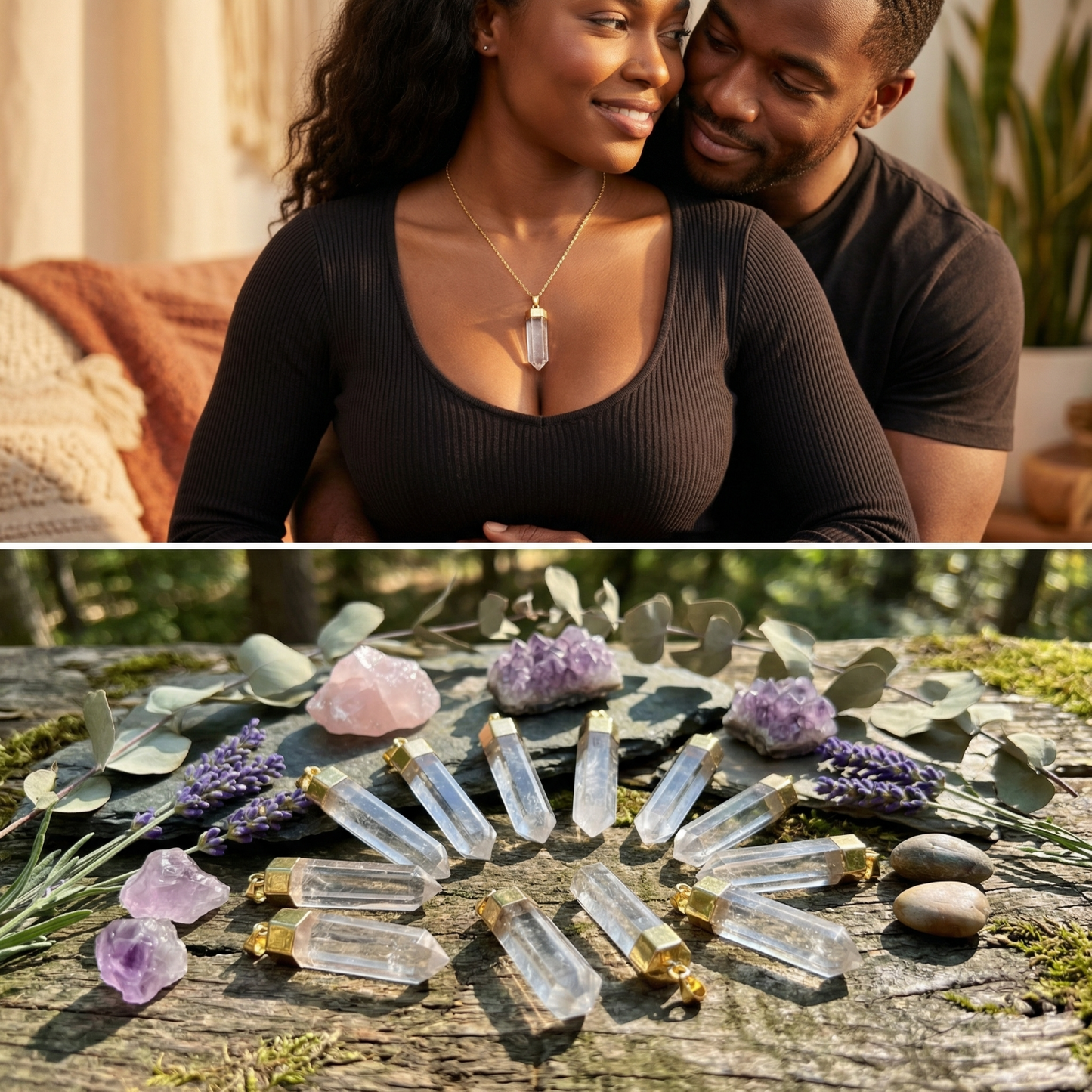 Clear Quartz Crystal Faceted Point Pendant (Gold Plated)