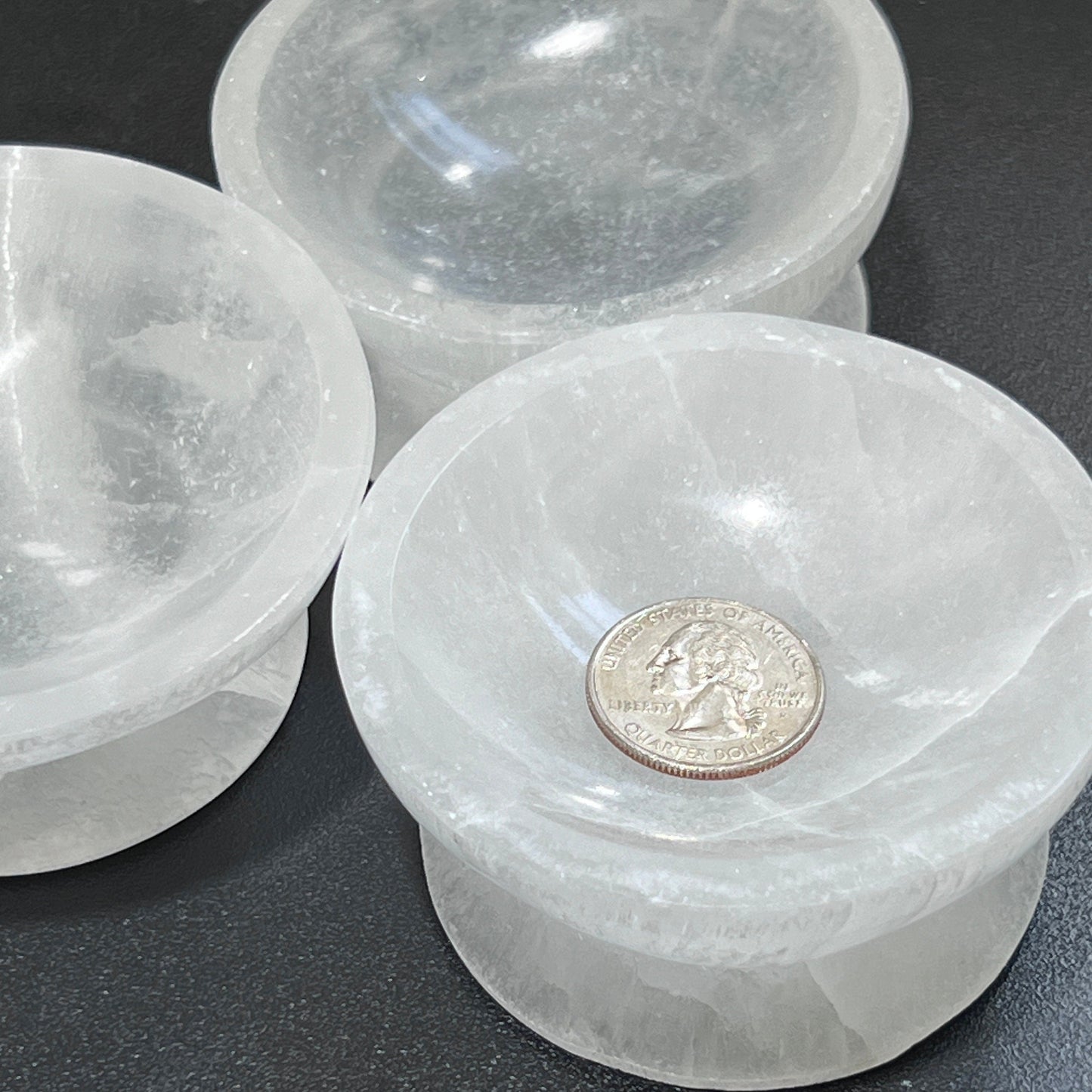 Selenite Satin Spar Crystal Bowl with Pedestal Carving