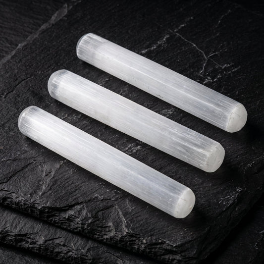 Selenite Satin Spar Crystal Round Wand Carving (5.5 Inches)