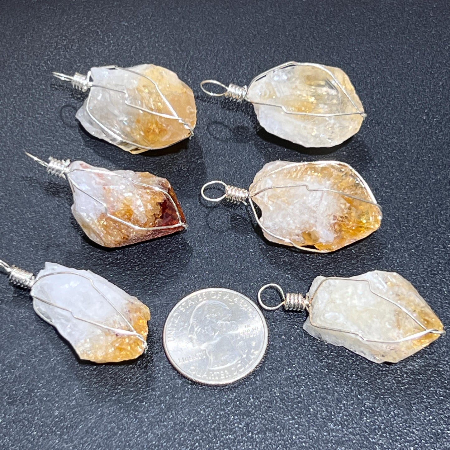 Raw Citrine Crystal Point Pendant (Silver Plated Wire Wrapped)