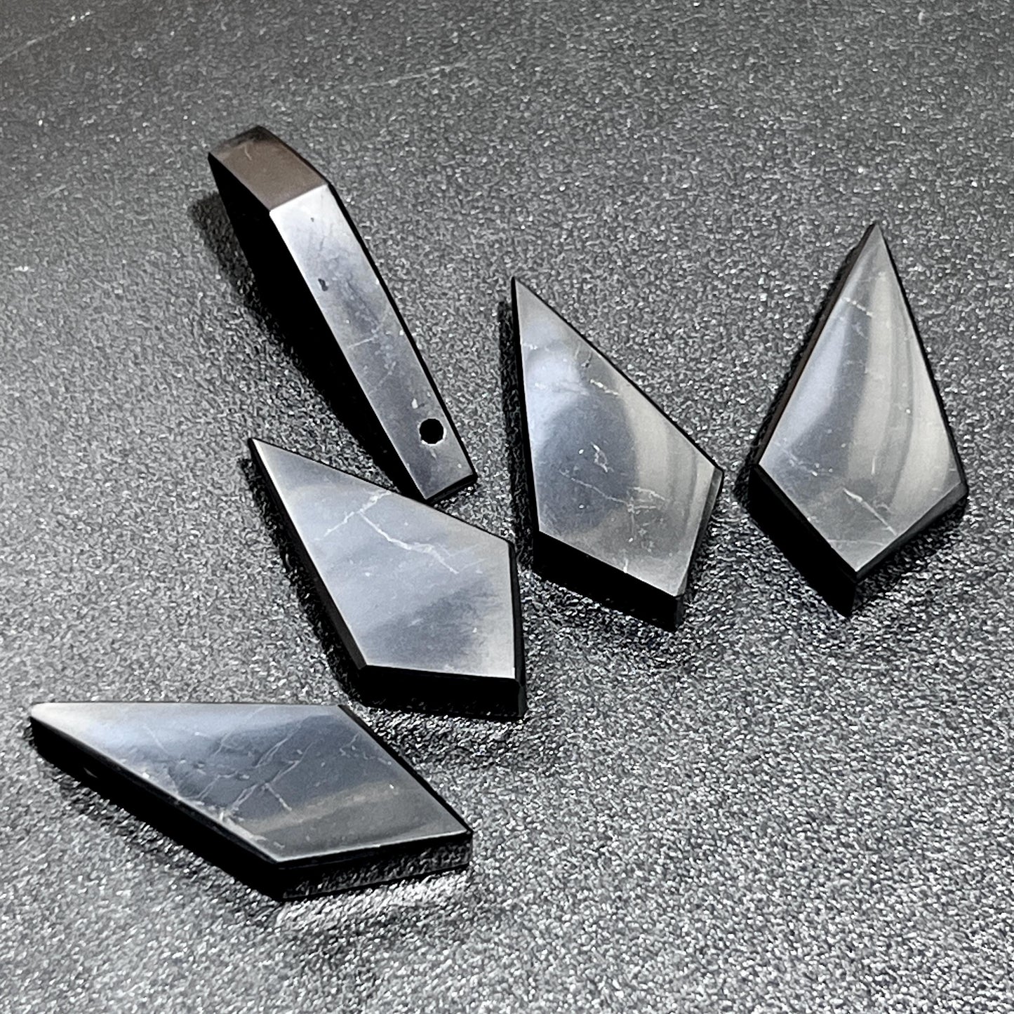 Black Shungite Diamond Crystal Point Drilled Hole Beads Pendant