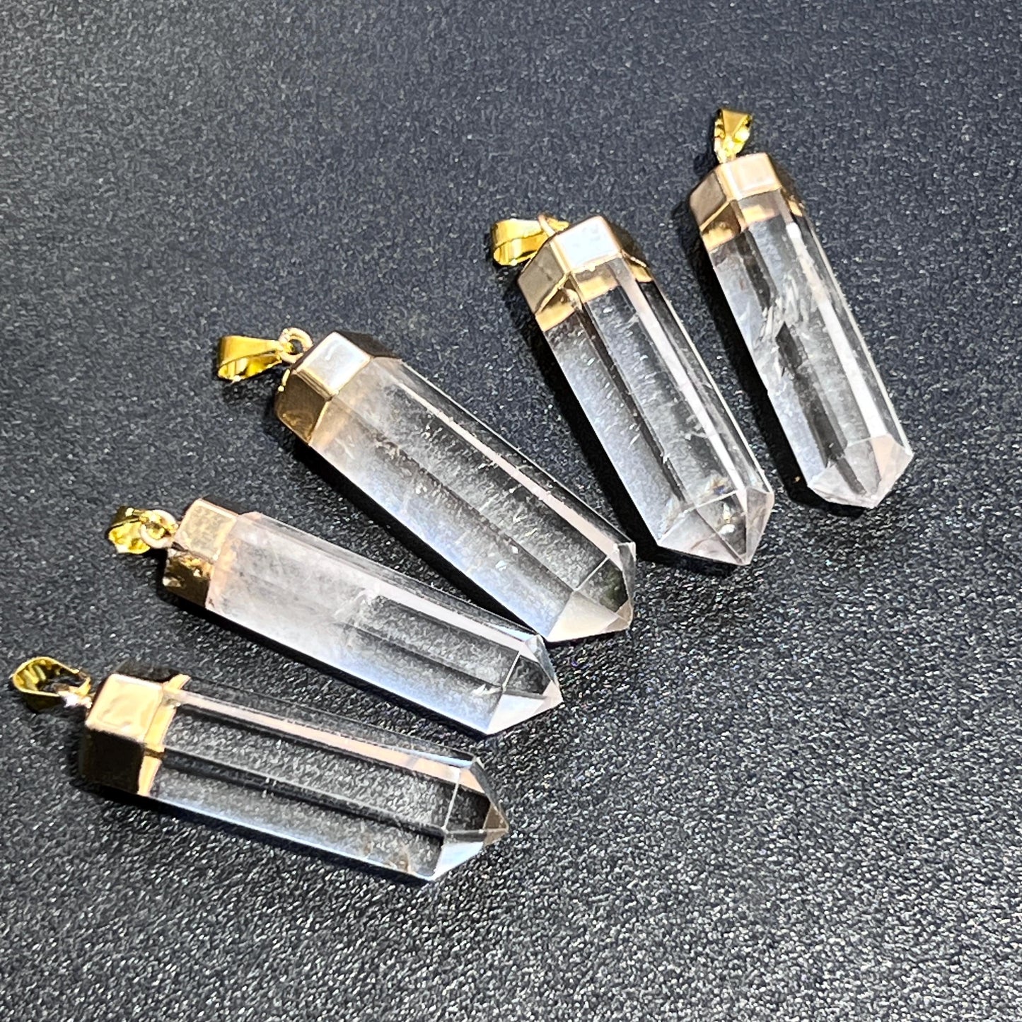 Clear Quartz Crystal Faceted Point Pendant (Gold Plated)