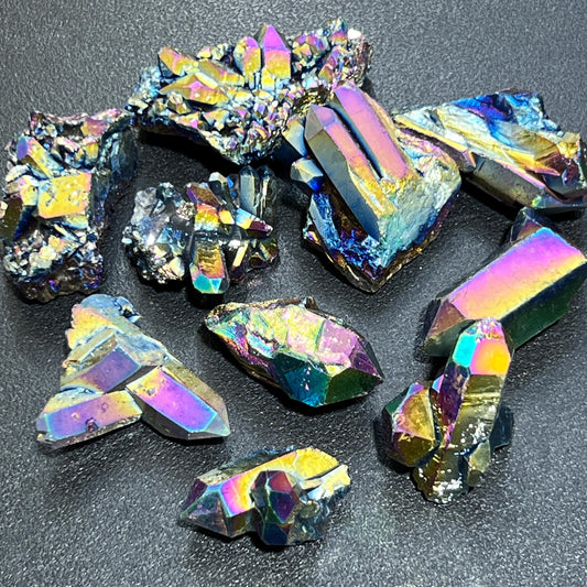 Titanium Aura Quartz Crystal Clusters And Rough Raw Points