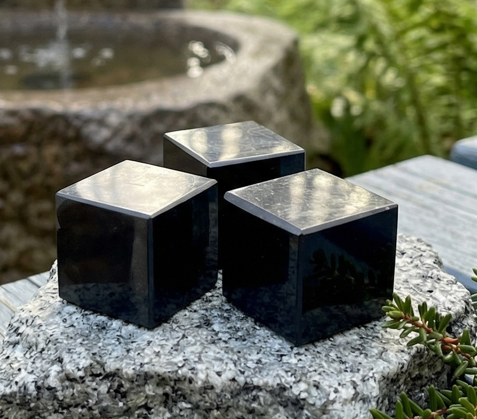 Black Shungite Cube Carving (Type-2)